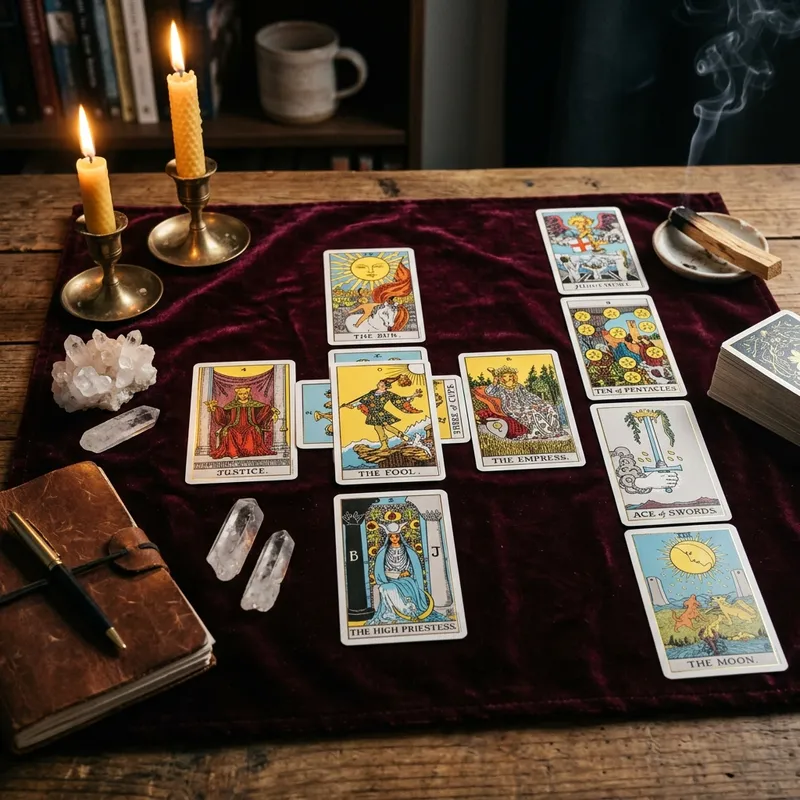 Sơ đồ trải bài Tarot [Celtic Cross](/trai-bai) 10 lá bài xếp theo hình chữ thập cổ điển