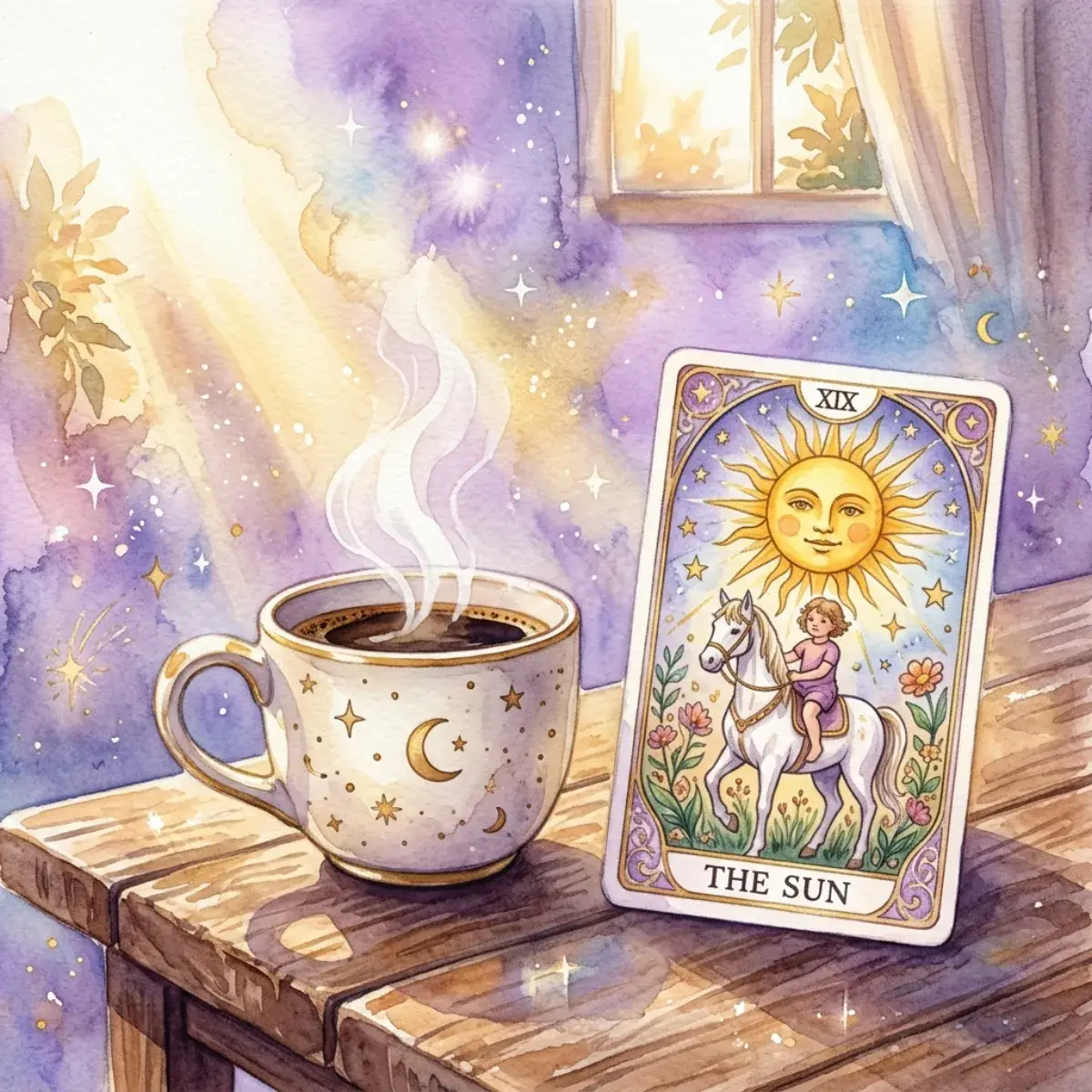 Một người đang rút nhẹ nhàng một lá bài Tarot duy nhất dưới nắng ấm ban mai